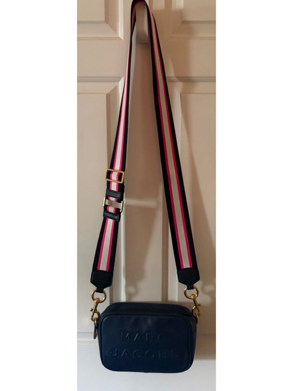 Marc Jacobs The Flash Leather Handbag Dark Navy Crossbody Camera - Picture 14 of 14